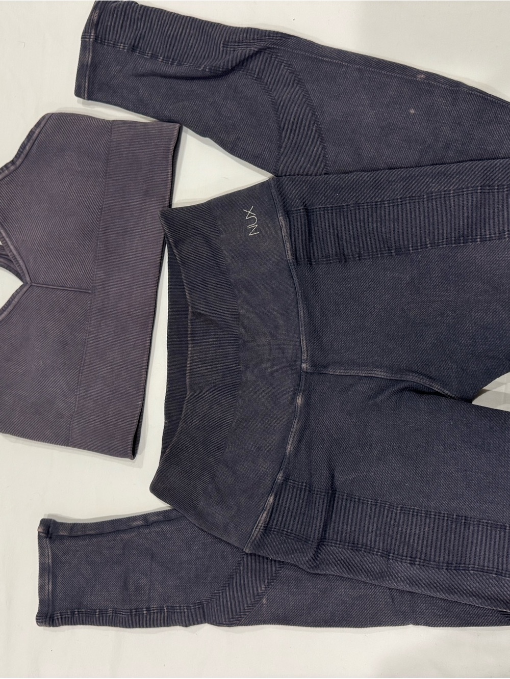 NUX Ribbed High-Waist Leggings and Matching Sports Bra - Charcoal